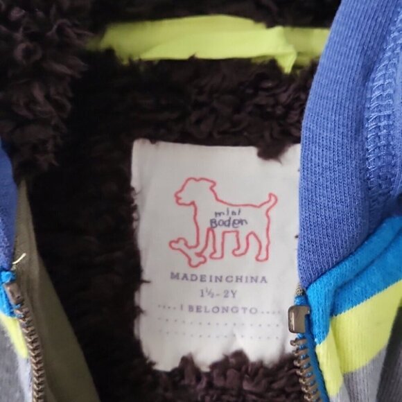 MINI BODEN | hoodie jacket sherpa luned striped green blue sz 18 24 - Picture 3 of 4